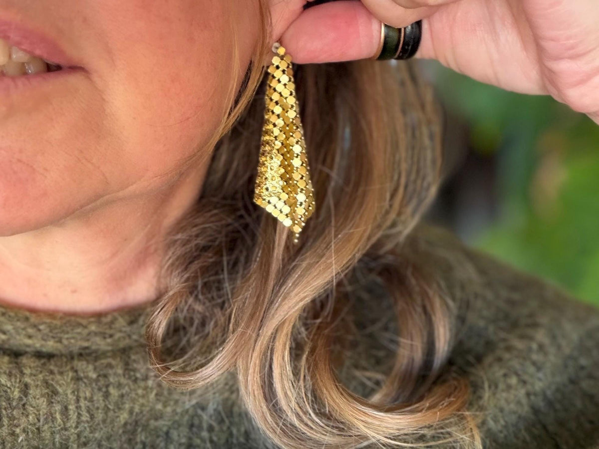 Eco friendly jewellery. Handmade ethical earrings made with recycled brass. Ethical boho dangly earrings. Gold party earrings.