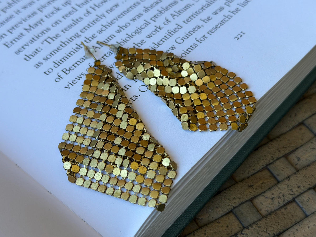 Eco friendly jewellery. Handmade ethical earrings made with recycled brass. Ethical boho dangly earrings. Gold party earrings.